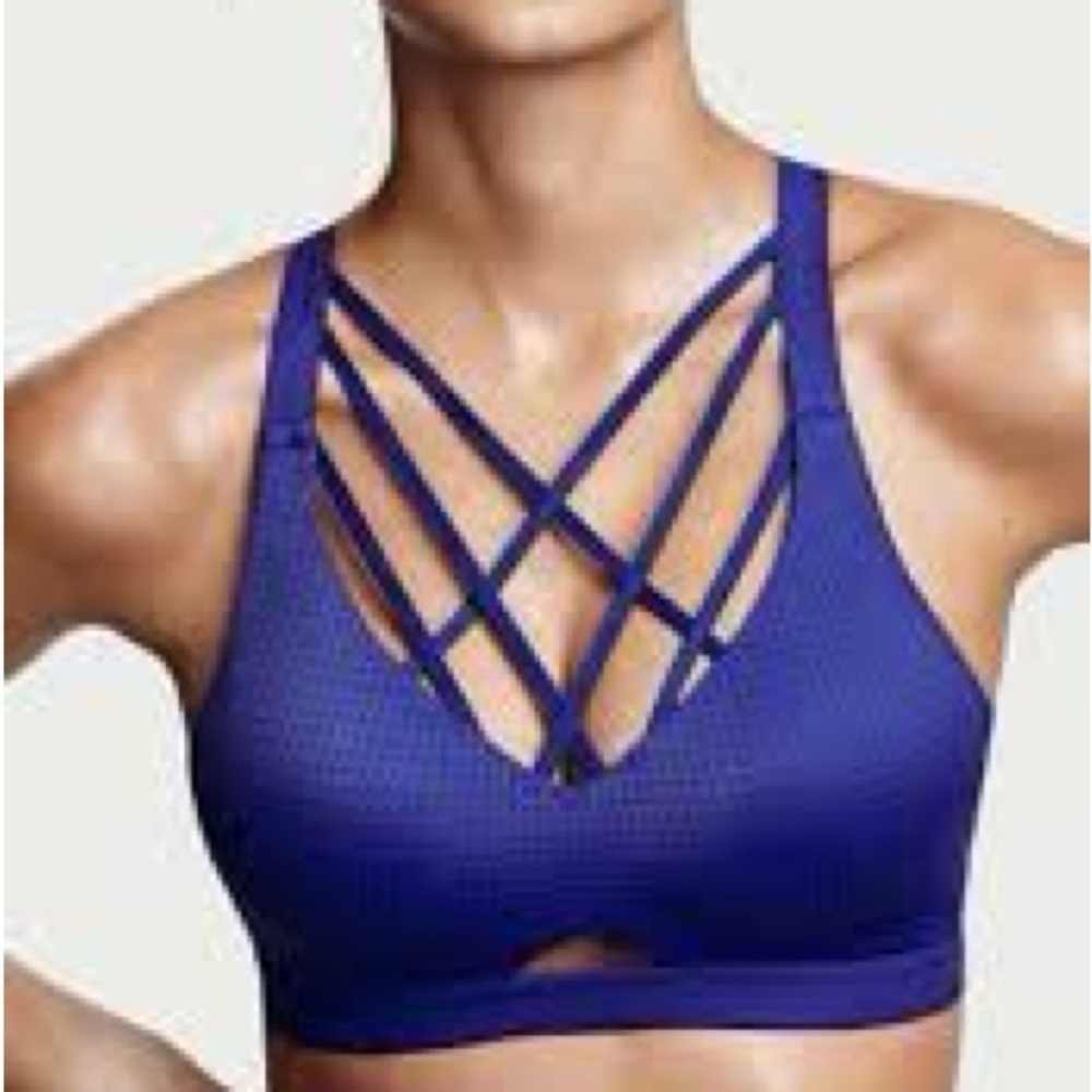 Victoria’s Secret Strappy Sports Bra 34B Blue Padded Wireless Body by Victoria